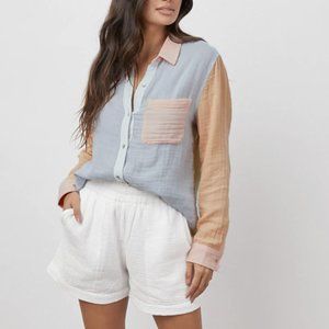 Rails Ellis Shirt Gauze Cotton Lightweight Button Up Top Color Block